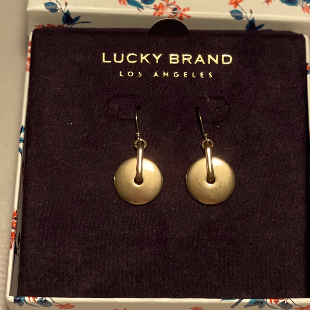 LUCKY-BRAND Gold Spinning Disc Hook Earring